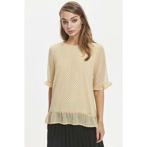 ICHI IXDARMA Elbow Sleeve Blouse Size S Polka Dot Yellow Black Top NWT B83